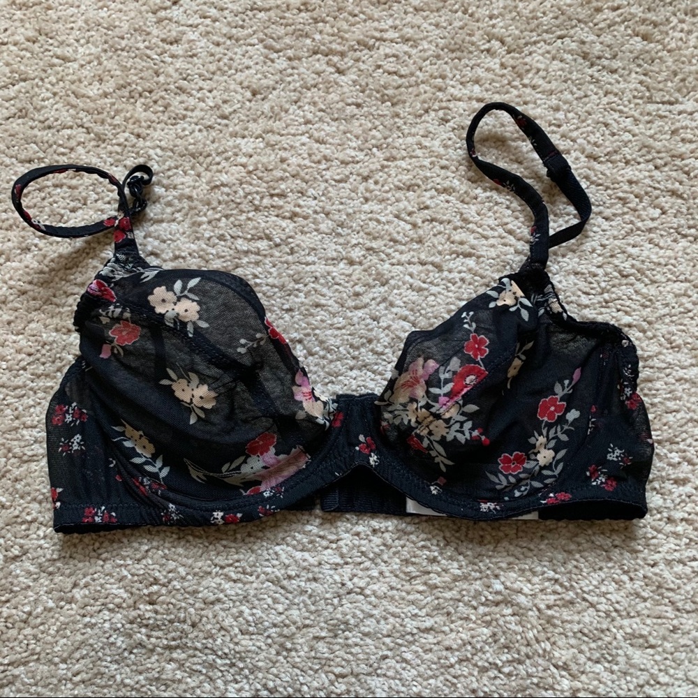 H&M | Black Floral Mesh Underwire Bra